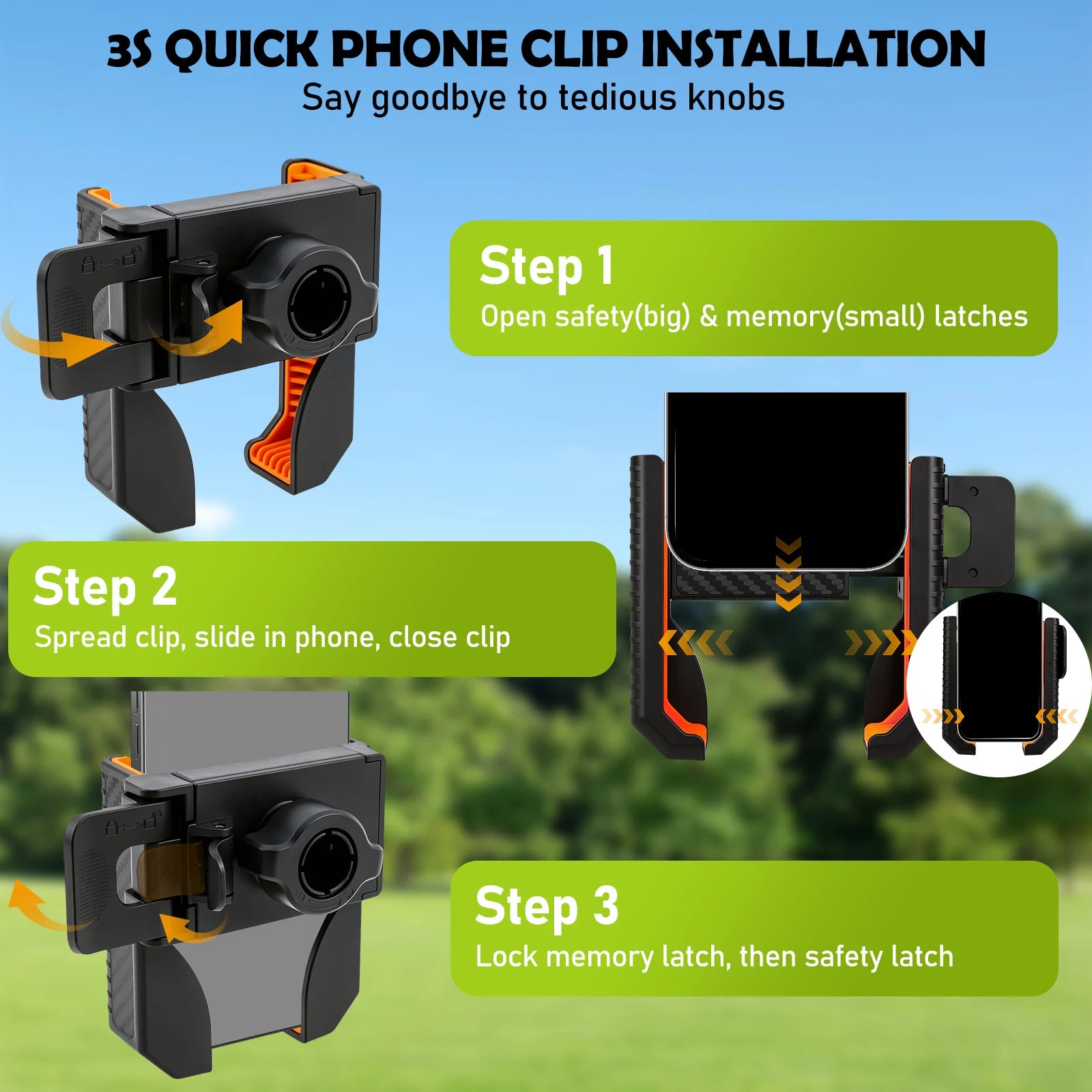 Golf Cart Phone Holder Tool Free Anti Shake Mount Universal Square Round Pole Handlebar Clamp for 4.5 to 7 Inch Screen GPS Zpaxo