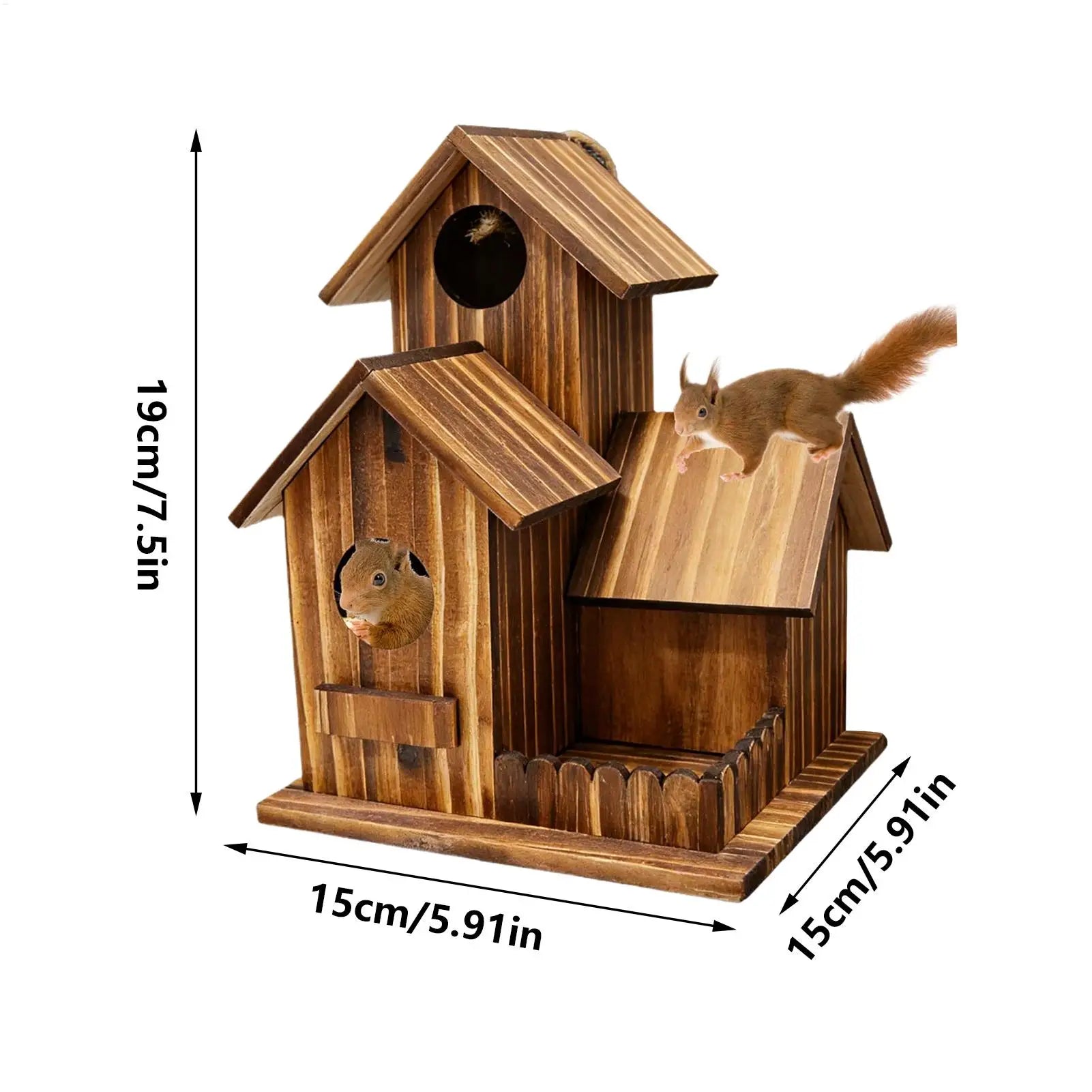 Squirrel Feeder Three-room Design Wooden Food Outdoor Station Houses