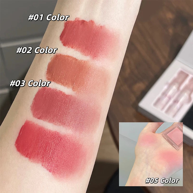 4-pack Lip Gloss 1-pack Powder Blusher Cosmetics Light Silky Texture