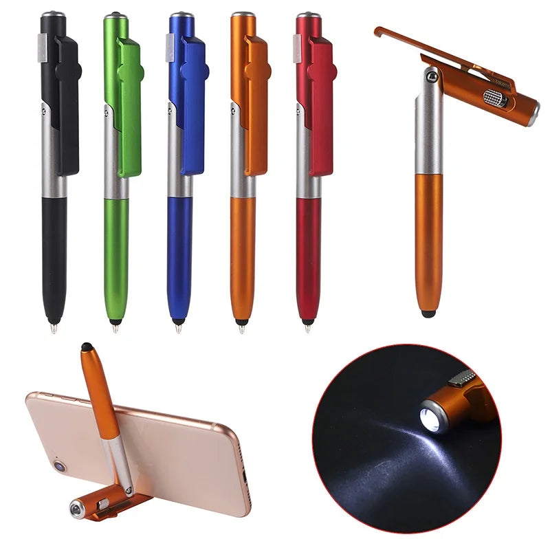 4 In 1 Multifunction Ballpoint Pen Night Reading Stationery With LED Flashlight Folding Phone Holder Touch Pen For Office Worker Zpaxo