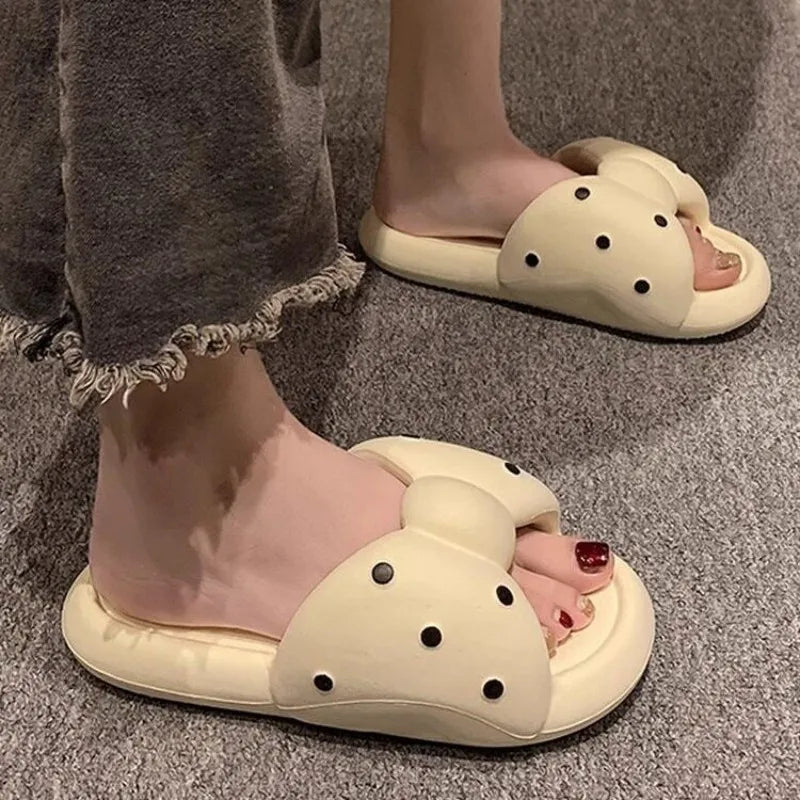 SHAJI Women's Bowknot Polka Dot Cloud Slides Summer Anti-slip Soft