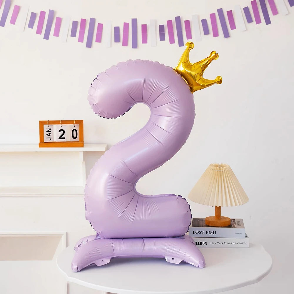 Light Purple Standing Foil Number Balloon Crown Digital Balloons Girl