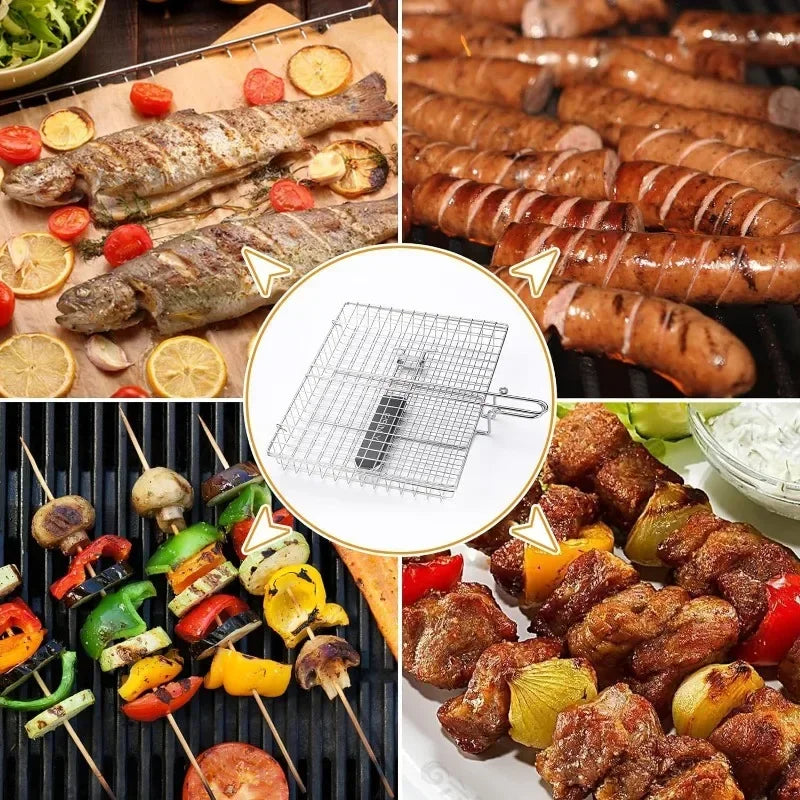 Portable Metal iron Folding Grill Basket BBQ Grill Basket With Handle for Fish Vegetables Shrimp Cook Accessories Outdoor Zpaxo