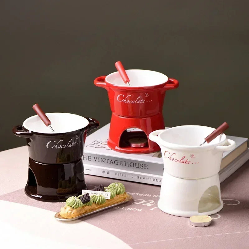 Ceramic Chocolate Melting Mug Set – Chafing Cup with Candle & Fork Ceramic Chocolate Mug Set Zpaxo