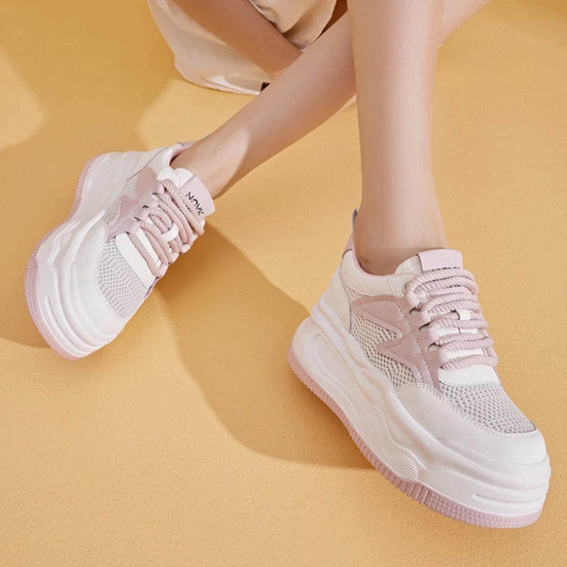 Womens Summer Breathable Mesh Thick Sole Platform Sneakers Hidden Zpaxo