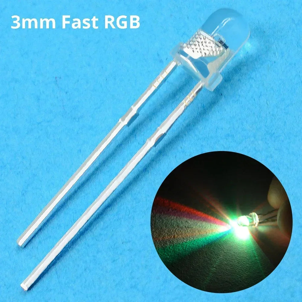 10-Pack 3mm RGB Flash LED Bulbs – Rainbow Flashing Diodes