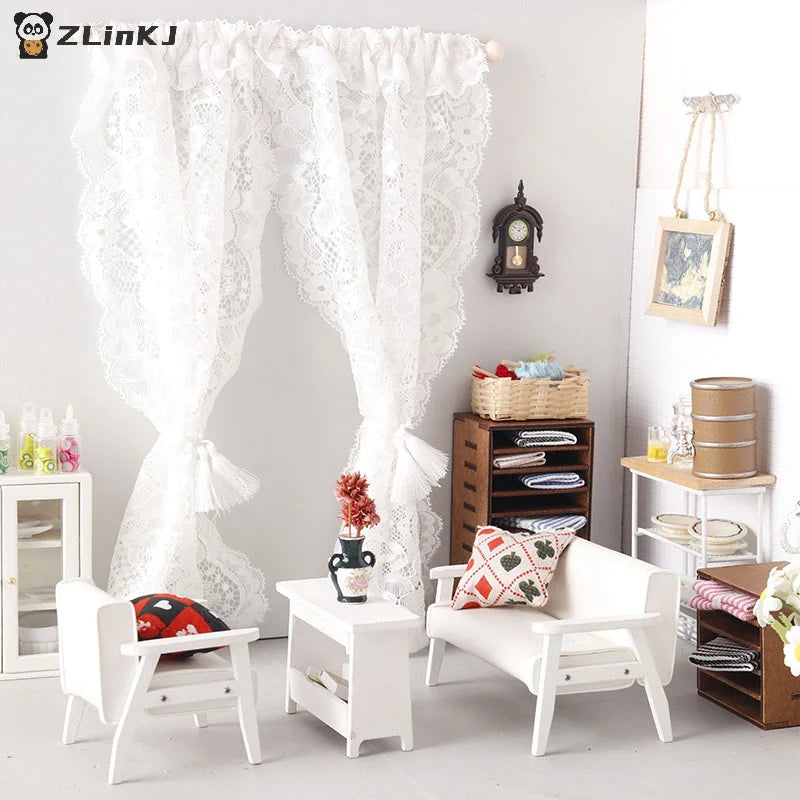 ▶1/12 Dollhouse Lace Curtains Model Dollhouse Bedroom Living Room Decoration Dolls House Furniture Accessories Micro Scene Decor Zpaxo