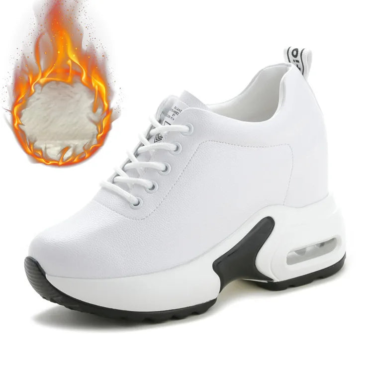 White Perforated Leather Wedge Sneakers Women Lace Up Design Round Zpaxo White Cotton 35 China Mainland