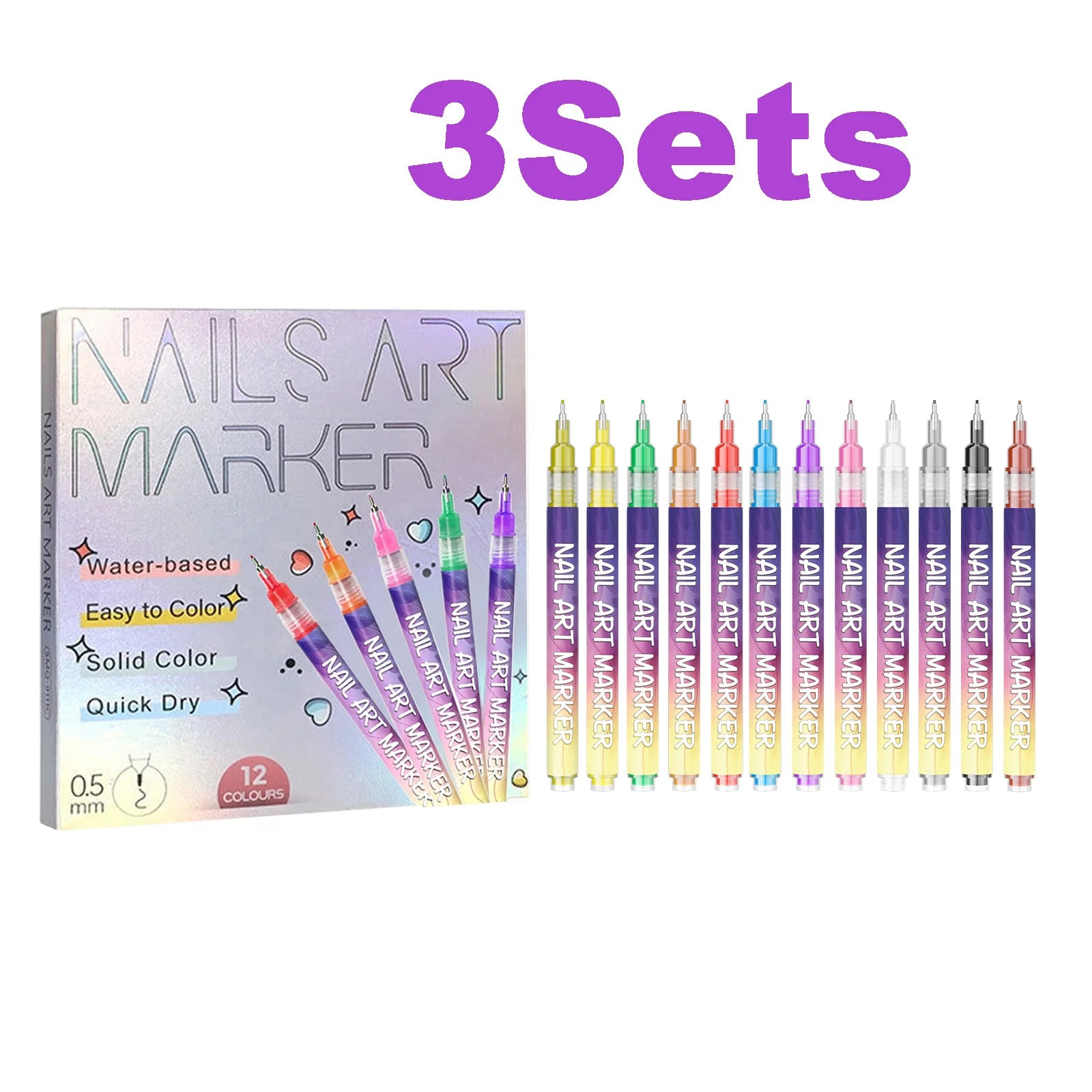 12-Piece Nail Art Graffiti Pen Set | Multi-Color DIY Painting Pens Nail Art Pen Set Zpaxo 3 Sets