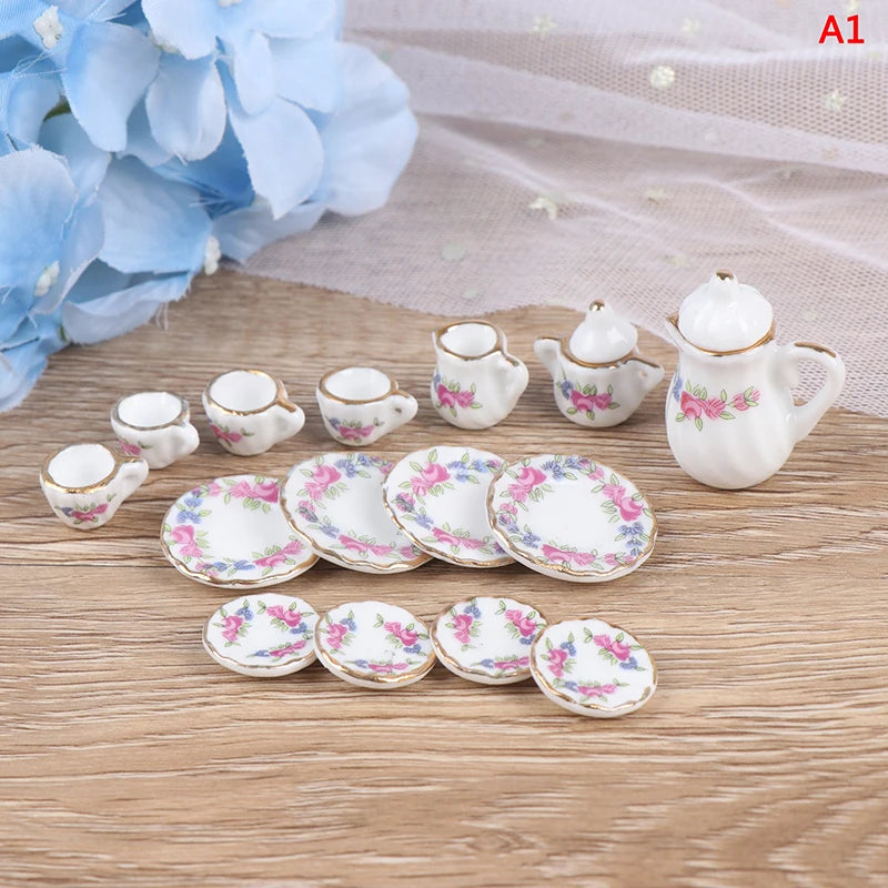 ▶1Set 1:12 Dollhouse Miniature Ceramics Teapot Tea Set Mini Ceramic Kungfu Tea Set Kettle Cup Tableware Model Kitchen Decor Toys Zpaxo Style05 - 15PCS