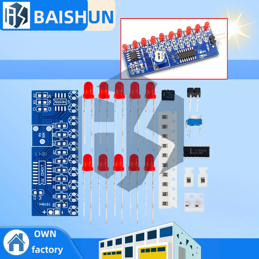 1~10PCS DIY Electronic Kit (NE555 + CD4017): Running LED Flow Light Production Suite Zpaxo