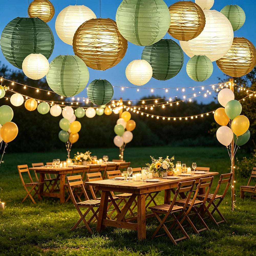 15 Sage Green Paper Lanterns Wedding Decoration Background Hanging