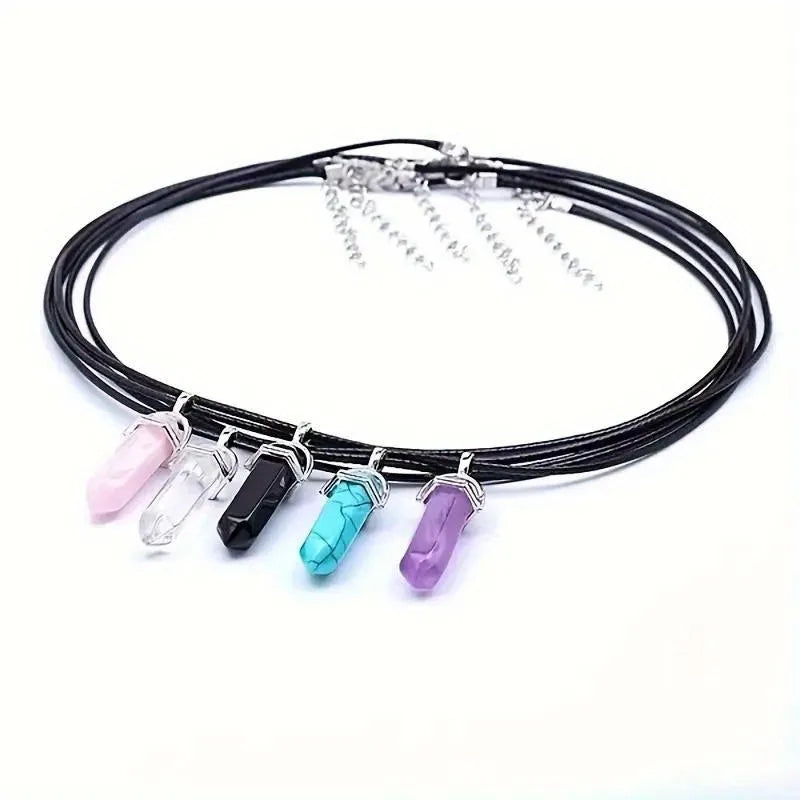 10 Hexagon Pillar Natural Stone Glass Pendant Colorful Column Charms