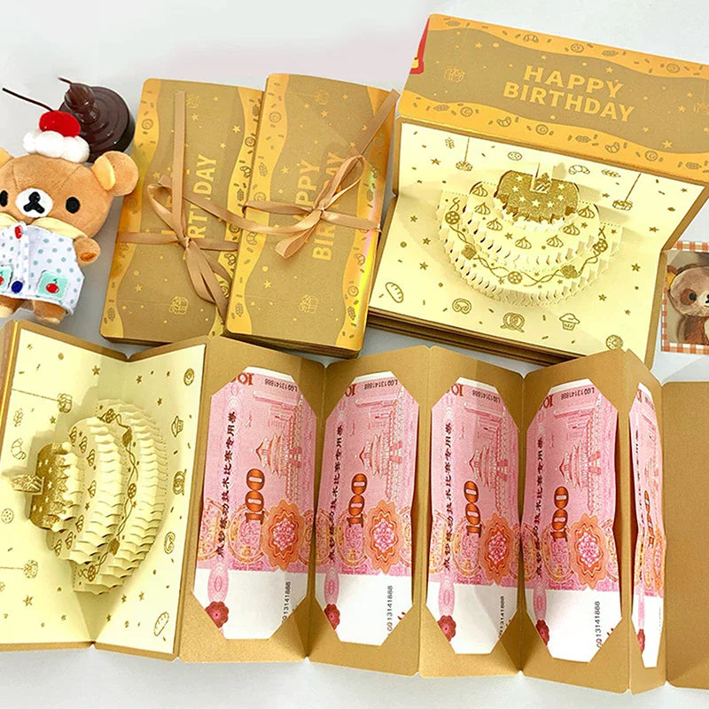 3D Birthday Red Envelope Greeting Card Foldable Multi-card Slot Zpaxo