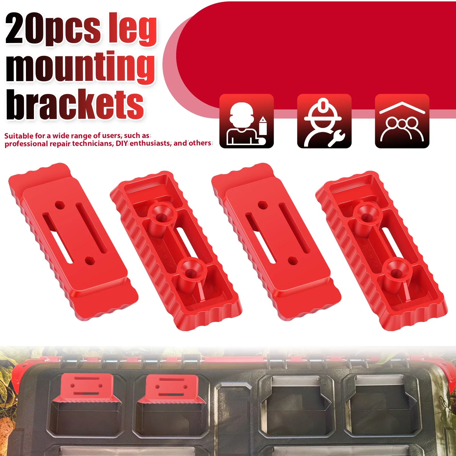 20Pcs Mounting Feet Set for Milwaukee Packout System Heavy Duty Plastic Brackets Pre-drilled Holes for Workshop Garage DIY Home Zpaxo