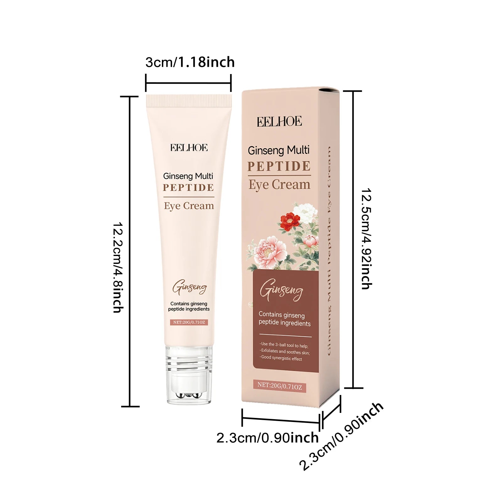 Eelhoe Ginseng Peptide Roller Eye Cream – Dark Circles & Wrinkles Roller Eye Cream Zpaxo 20g Boxed