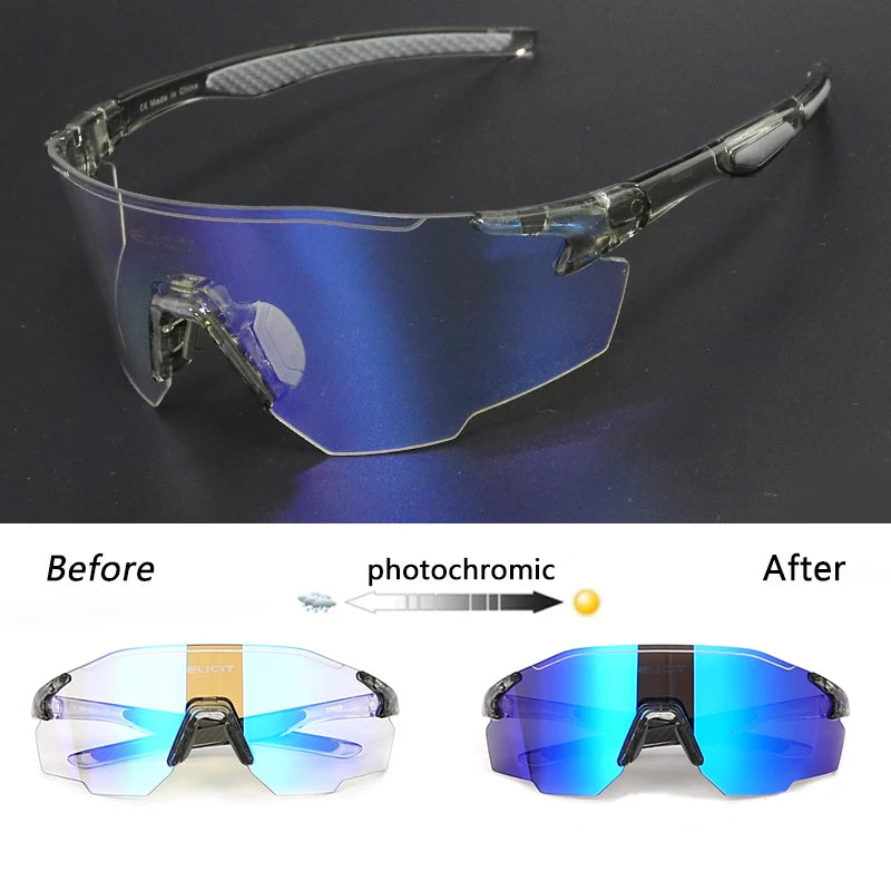 ELICIT New Photochromic Women Men Cycling Glasses MTB Road Bike Riding Sunglasses UV400 Outdoor Sports Goggles Bicycle Eyewear Zpaxo O7