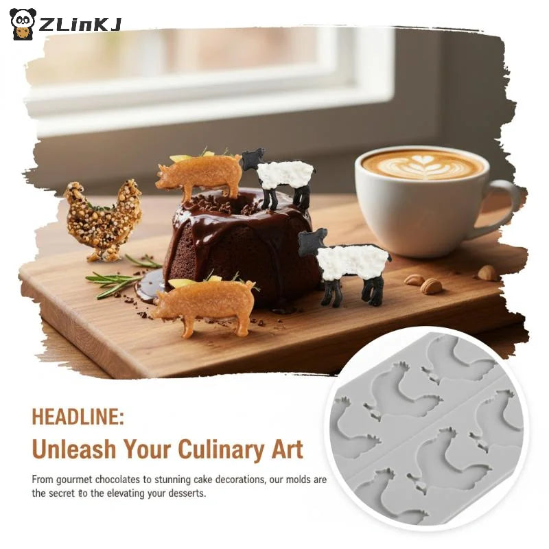 ▶1Pcs Animal Silicone Mold DIY Pig Cow Sheep Chicken Chocolate Fondant Cake Decorating Mould Zpaxo
