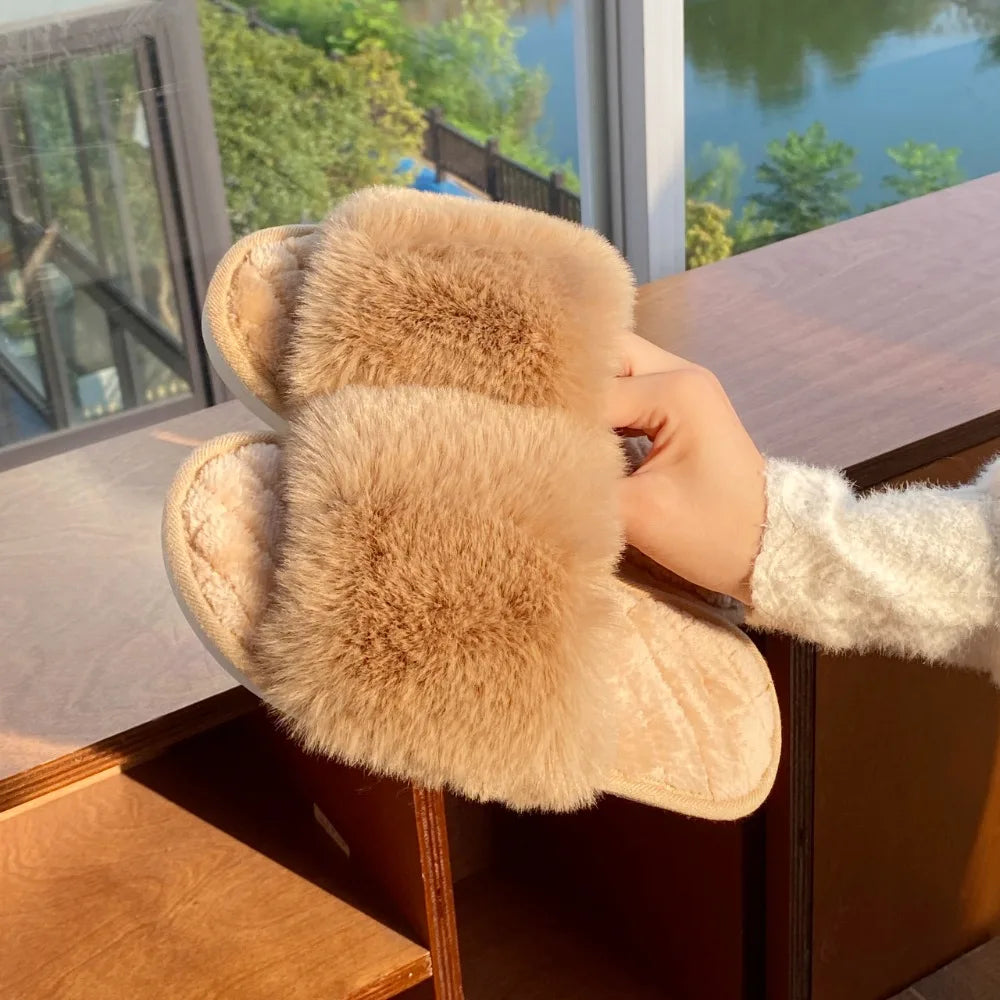 Casual Fluffy Slippers Women House Flat Warm Plush Designer Shoes