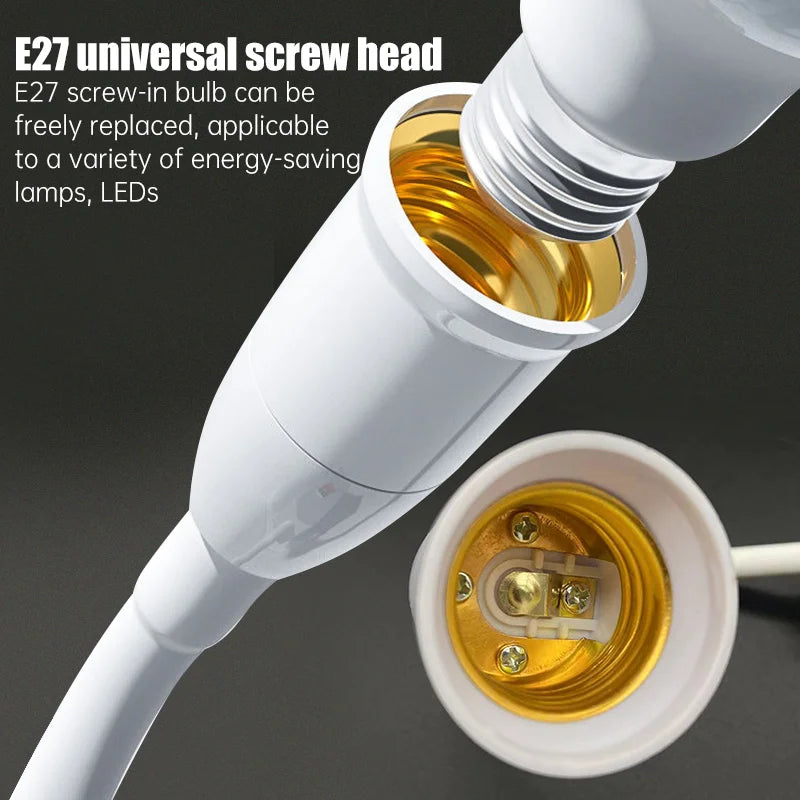 Stainless Steel E27 Lamp Base Adjustable Flexible Bend Switch EU US