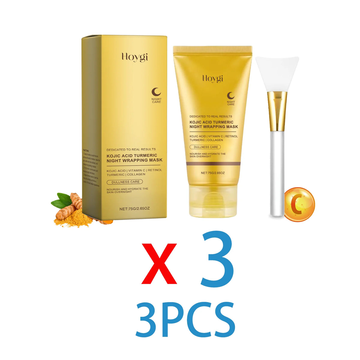 Hoygi Turmeric Collagen Peel Off Face Mask for Deep Cleansing Tightening Skin Hydration Softens Texture with Applicator Tool 75g Zpaxo 3PCS