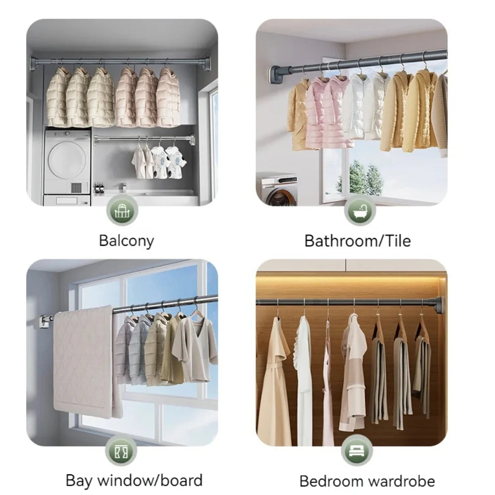 Up To 2.7m Adjustable Stainless Steel Shower Curtain Rod Clothes Drying Rack No-Drill Telescopic Pole for Laundry Room Bathroom Zpaxo