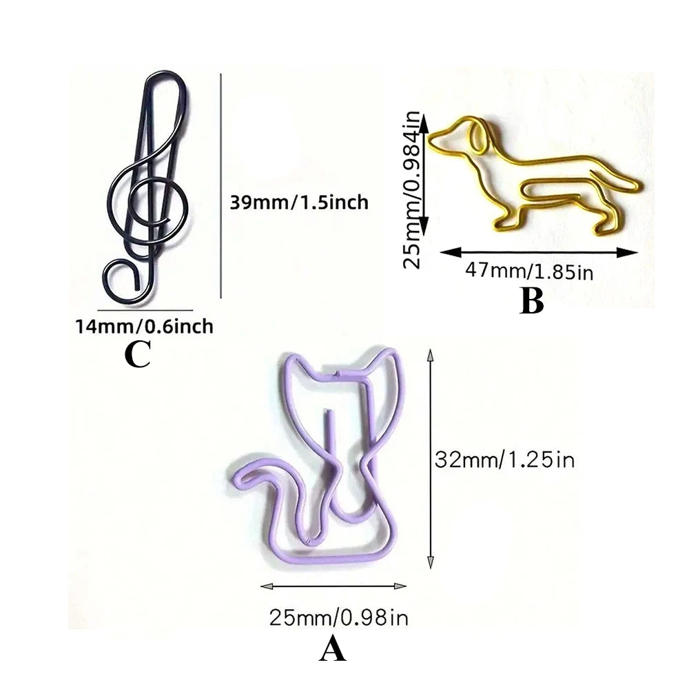 20/40/50Pcs Metal Paper Clips Cat Dog Musical Notes Assorted Color Paperclips Bookmark Teacher Students Office Supplies Zpaxo
