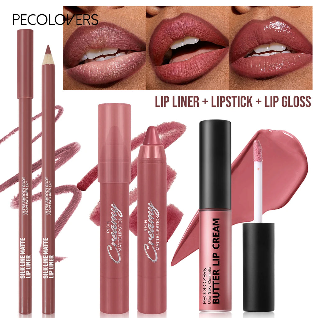 3PCS/SET Long-Lasting Non-Stick lipstick pen&Waterproof Lipliner Pencil & Long-Lasting Lip Oil Lip Gloss,Beginner-Friendly Zpaxo