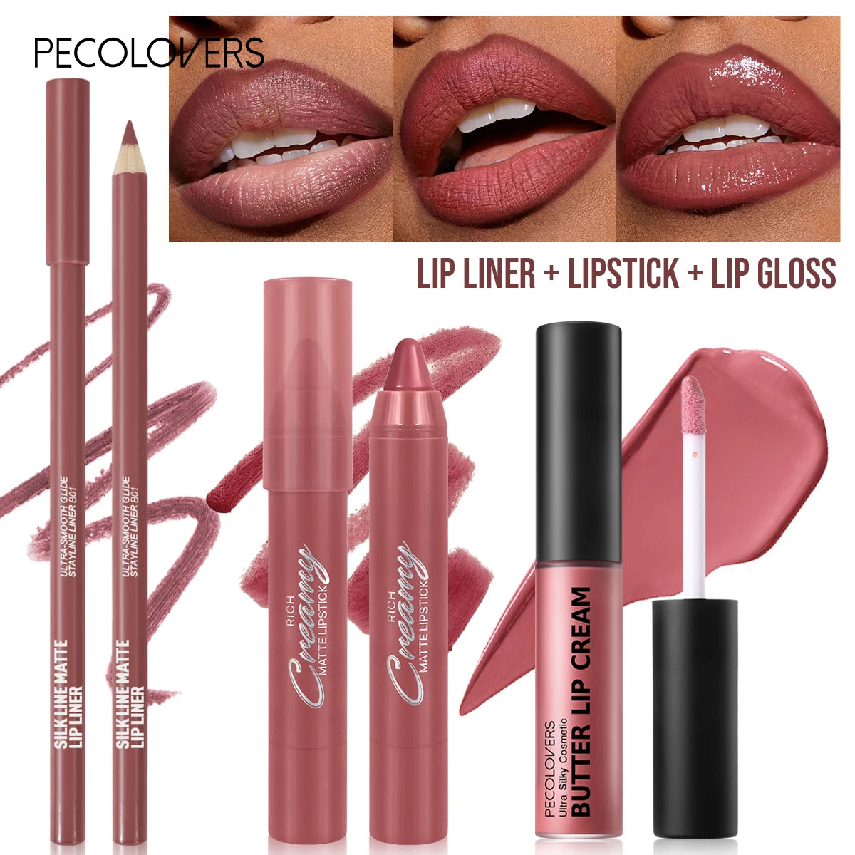 3PCS/SET Long-Lasting Non-Stick lipstick pen&Waterproof Lipliner Pencil & Long-Lasting Lip Oil Lip Gloss,Beginner-Friendly Zpaxo