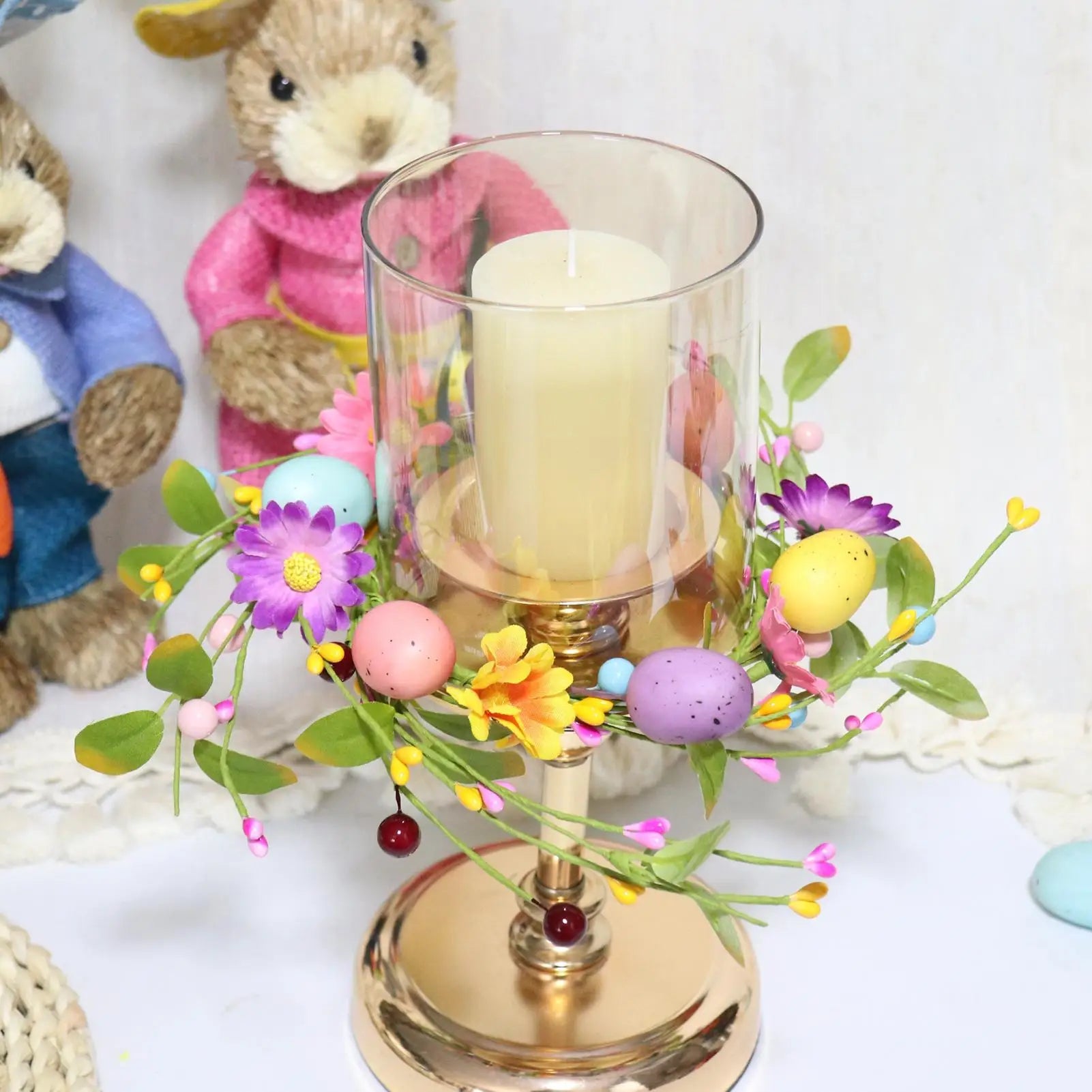 Easter Candle Rings Egg Floral Holder Garland Artificial Spring