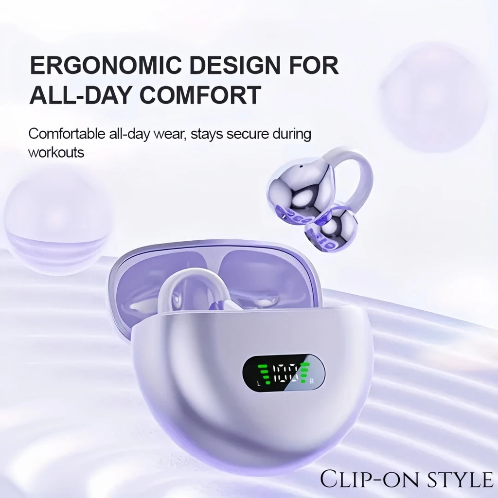 Clip Earbuds Open Ear Wireless Bluetooth 6 0 Headphones Mic 50H Play