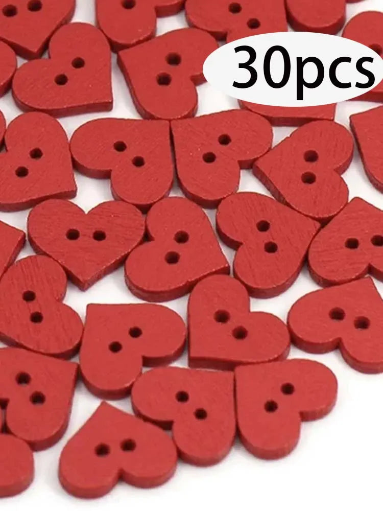 Red Wooden Heart Buttons 20/30pcs – 2-Hole DIY Sewing Craft Decorative Craft Buttons Zpaxo 30pcs