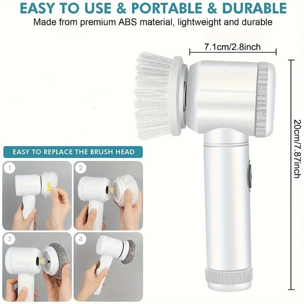 Power Scrubber 5 Replaceable Brush Heads Electric Spin Bathroom
