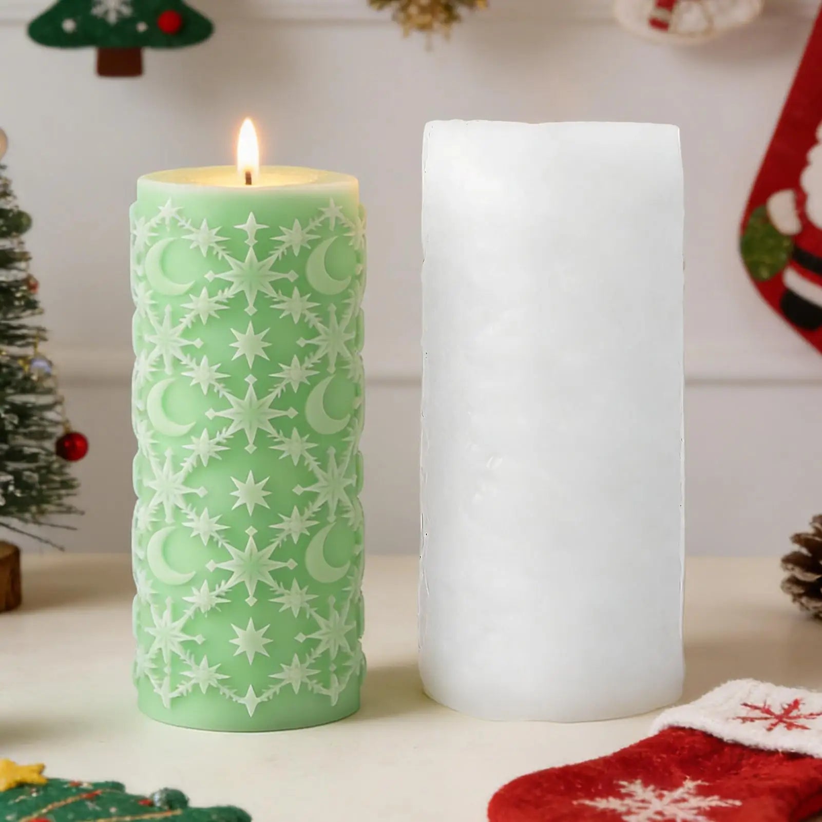 Pillar Candle Mold Flexible Easy Release Reusable Star-moon Women Men
