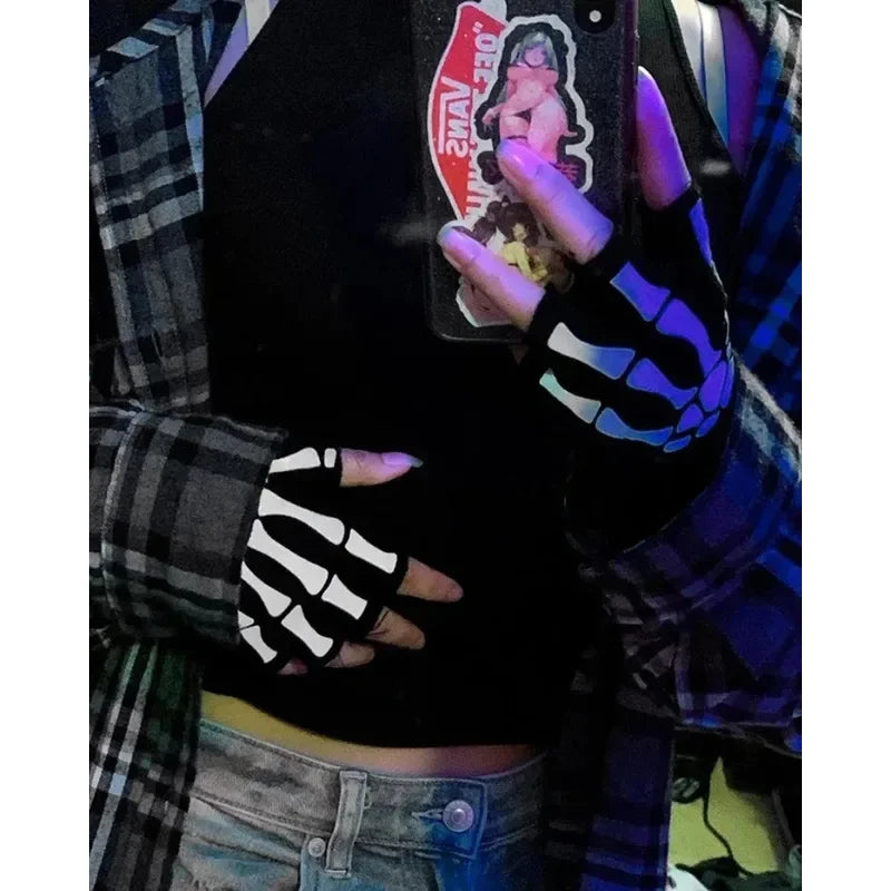 Halloween Skull Fingerless Gloves – Punk Half-Finger Kids & Adult