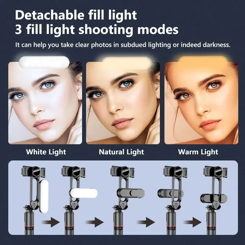 Portable Selfie Stick Phone Tripod With LED Light & Wireless Remote Extendable Tripods Stand 360 Rotation Compatible For iPhone Zpaxo