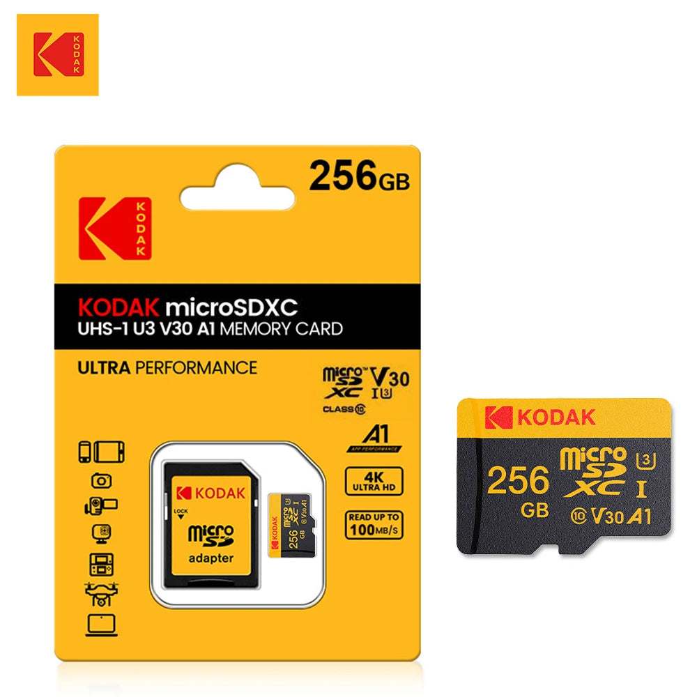 Kodak 256GB Micro SD Card Memory Card Class 10 32GB 64GB 128GB U3 4K High Speed Cartao De Memoria Flash Memory TF Mecard C10 Zpaxo 256GB