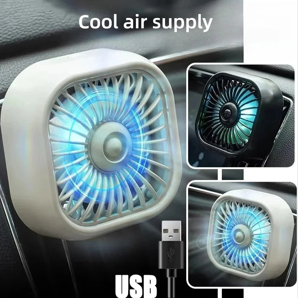 Summer Mini USB Car Fan 3 Speed Adjustable Air Vent Mount Colorful
