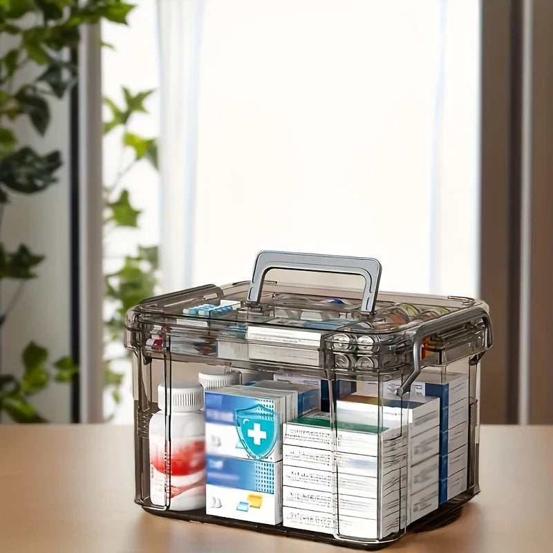 Durable Double-layer Transparent Medicine Storage Box Handle Clear Zpaxo