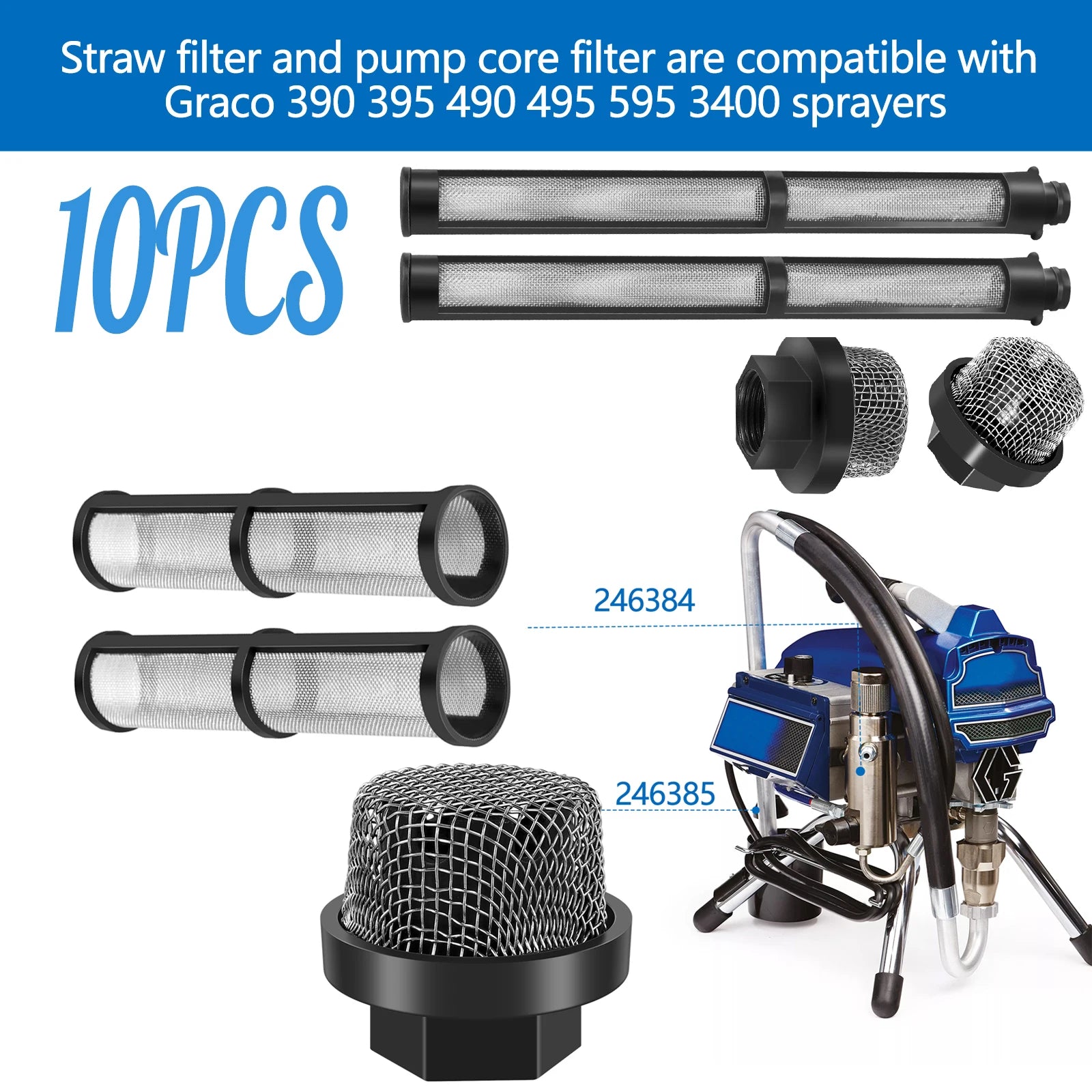 10 Pcs Airless Spray Gun Filter Spraying Machine Filter Paint Parts 60 Mesh Graco Compatible with 390 395 490 495 595 3400 Zpaxo