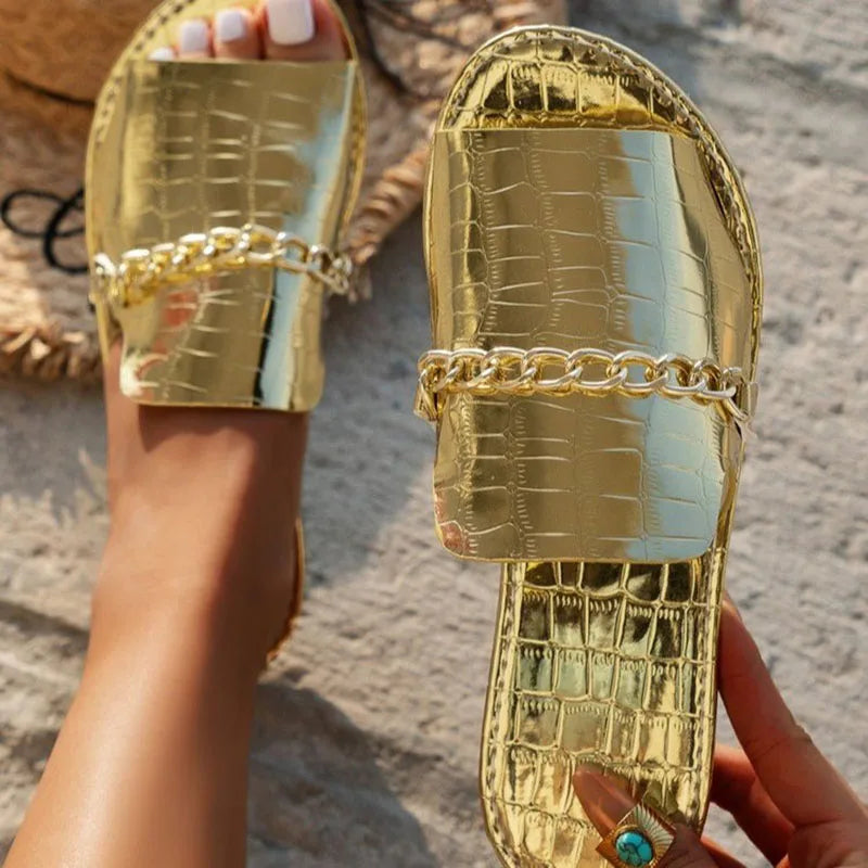 Women's Large Chain Flat Sandals 36-43 Summer 2026 Fashion Casual