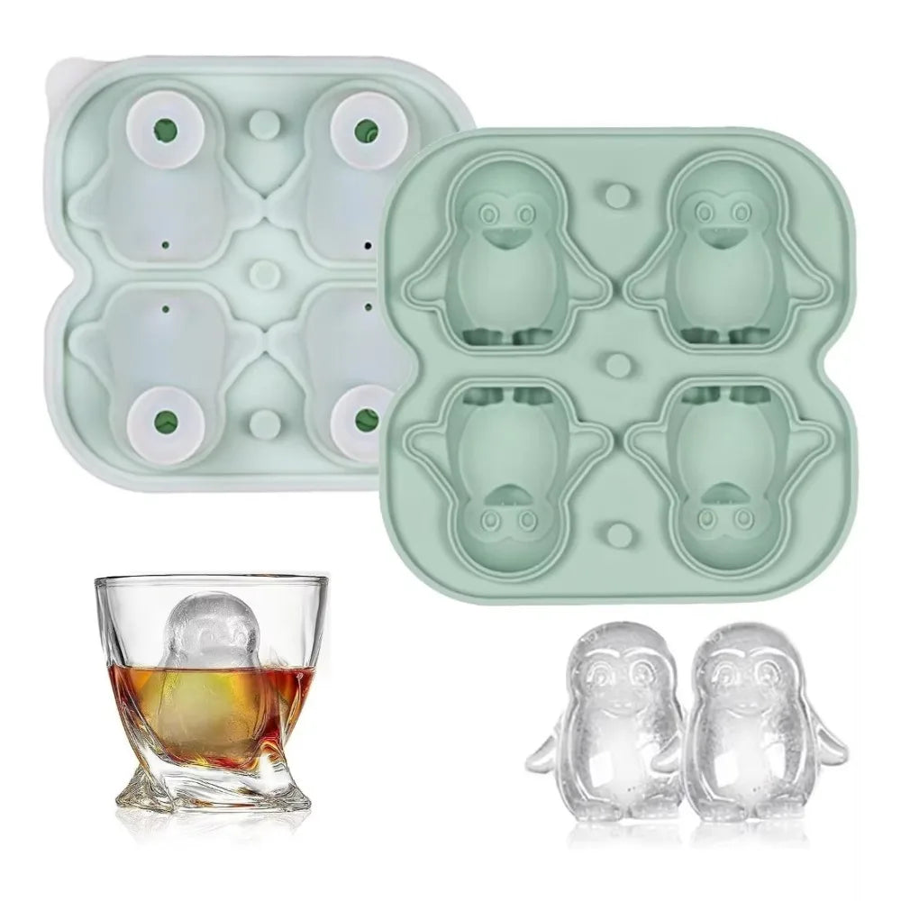 Penguin Ice Cube Mold Large Thick Silicone Whiskey Fun Shape Suitable Zpaxo green