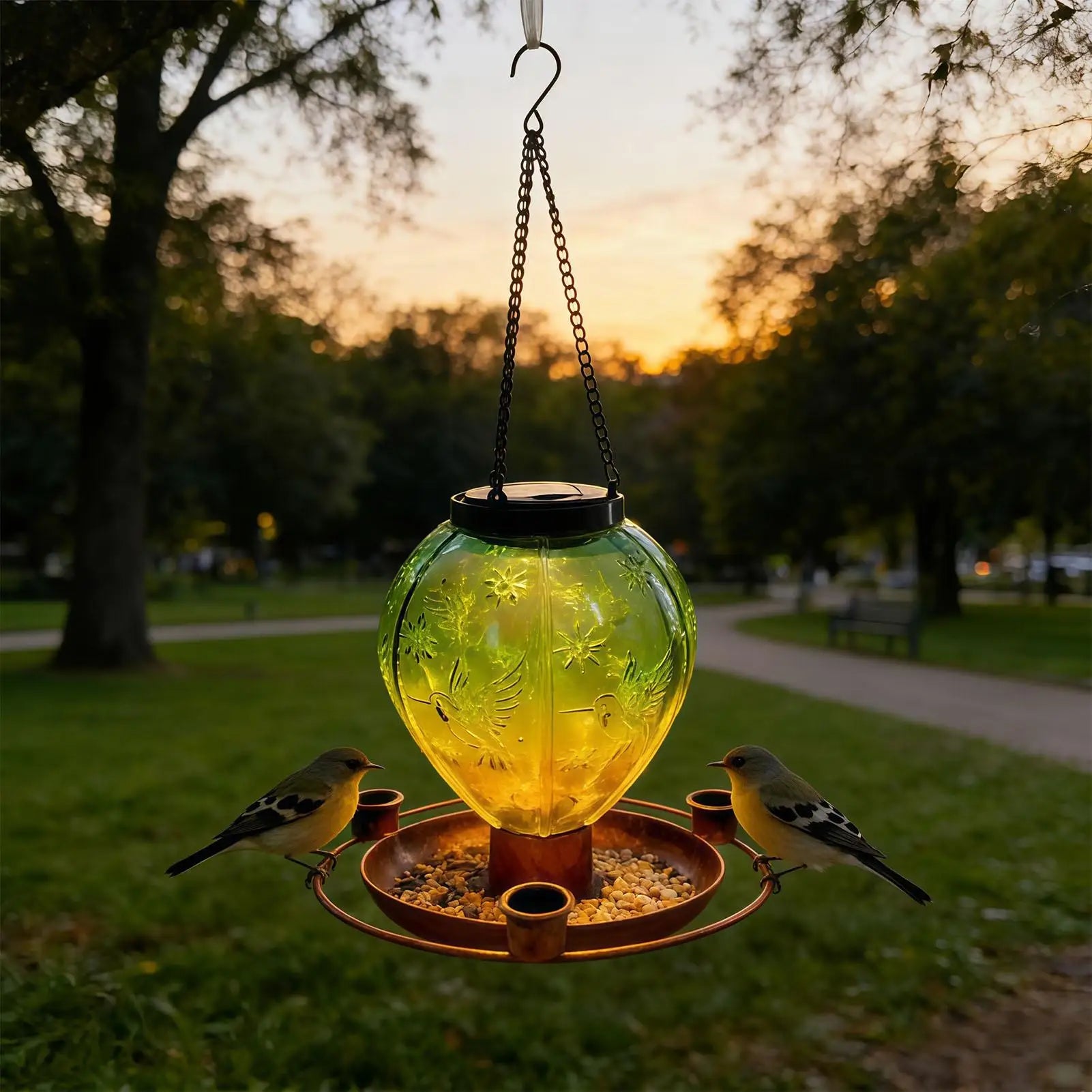 Solar Powered Bird Feeder Air Balloon Shape Porch Ornament Wild