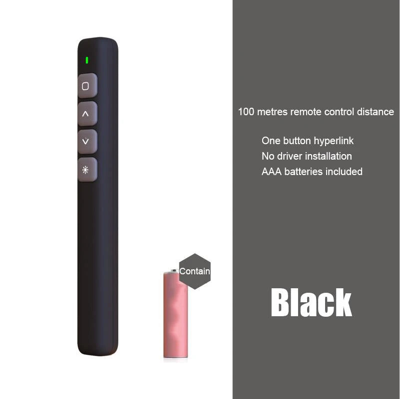 Wireless Presenter Remote Control 2.4G RF USB Projector Page Turning Pen For PPT Powerpoint Presentation Pointer Slide Advancer Zpaxo Black