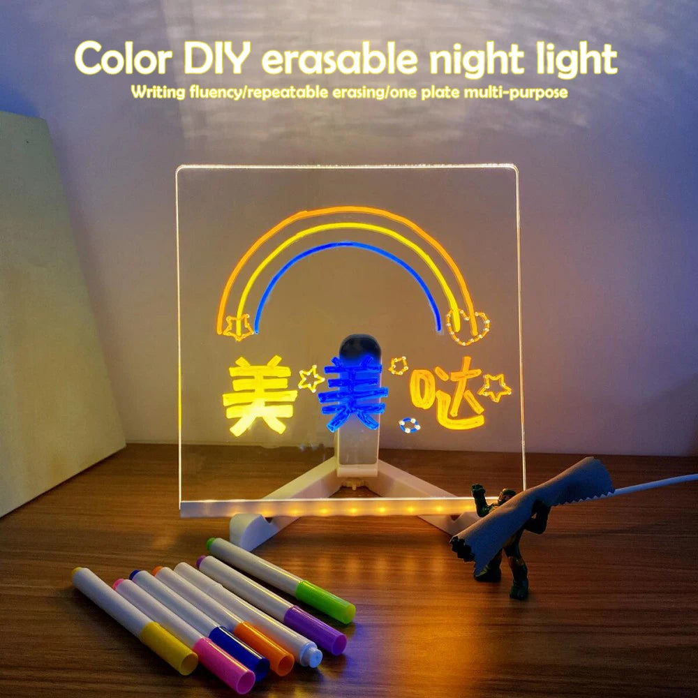LED Note Board Night Light with 7 Colors Pen Lighted Acrylic Drawing Board Glowing Message Marker Board For Office School Home Zpaxo