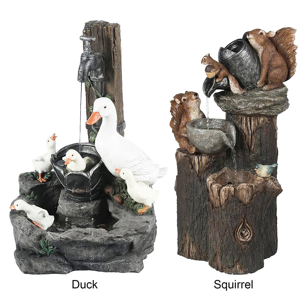 Duck Squirrel Solar Fountain Ornament Garden Family Creative Statue