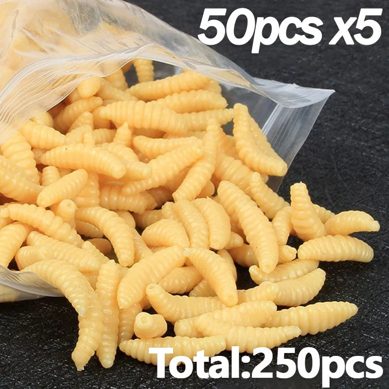 Silicone Maggot Grub Soft Fishing Lures – 50pcs Artificial Worms Soft Fishing Lure Zpaxo DY02-BX5