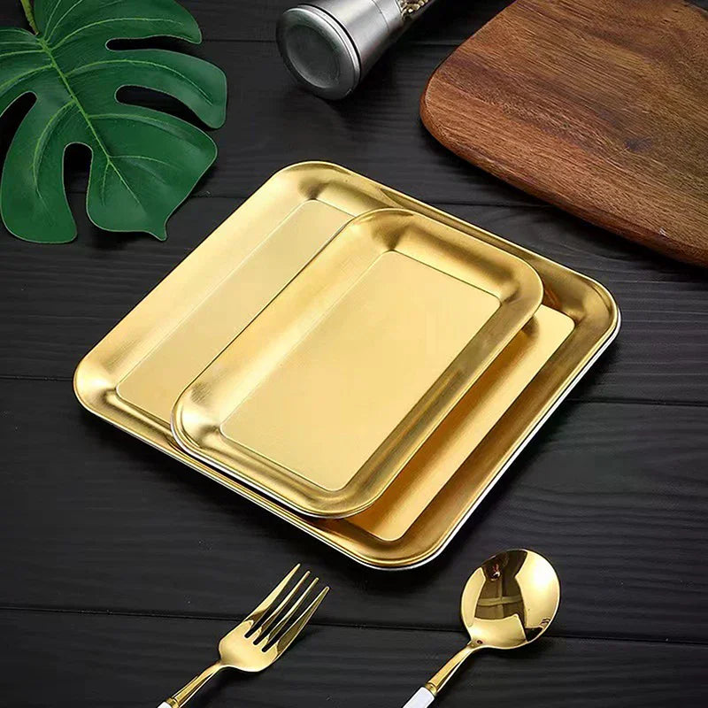 Luxury Square Stainless Steel Serving Tray,Coffee Tray,Desserts – Elegant Serving Platters For Cafe, Restaurant Bathroom Tray Zpaxo