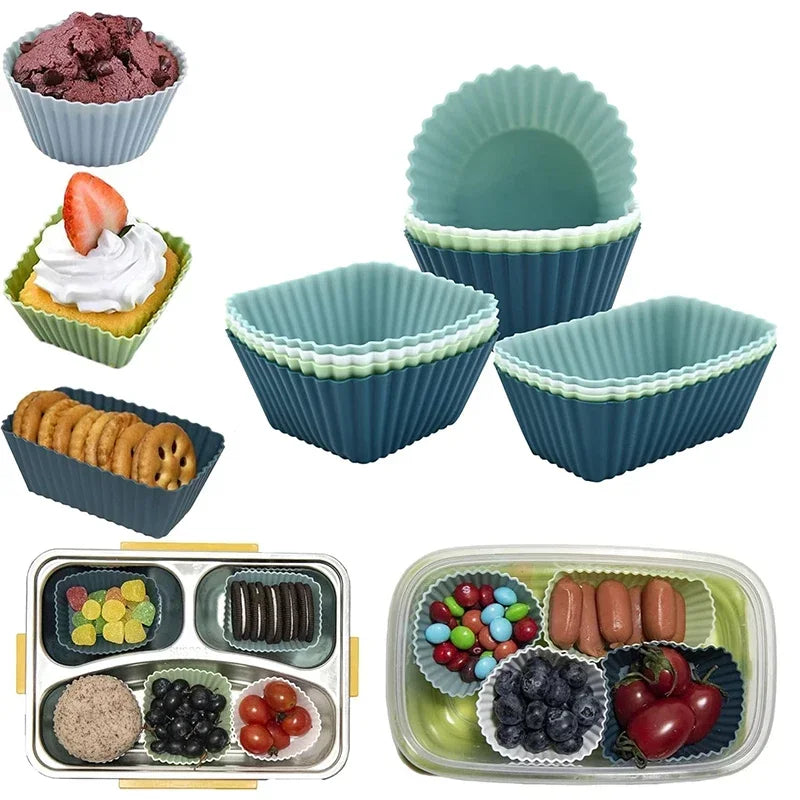 12pcs Reusable Silicone Cupcake Baking Cups Non-Stick Muffin Liners Molds Sets Bento Lunch Box Dividers Pastry Cake Molds Zpaxo