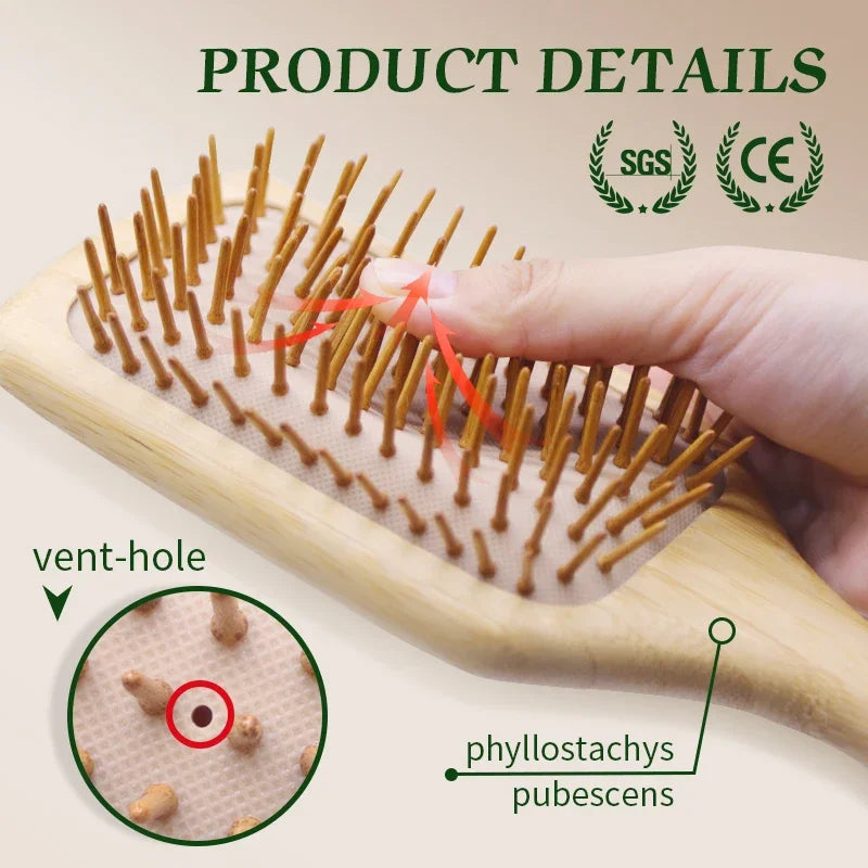 Bamboo Hair Brush Women Styling Detangling Wide Teeth Wood Comb for Hair Massage Scalp Anti-static Hair Combs Curly Girl Method Zpaxo